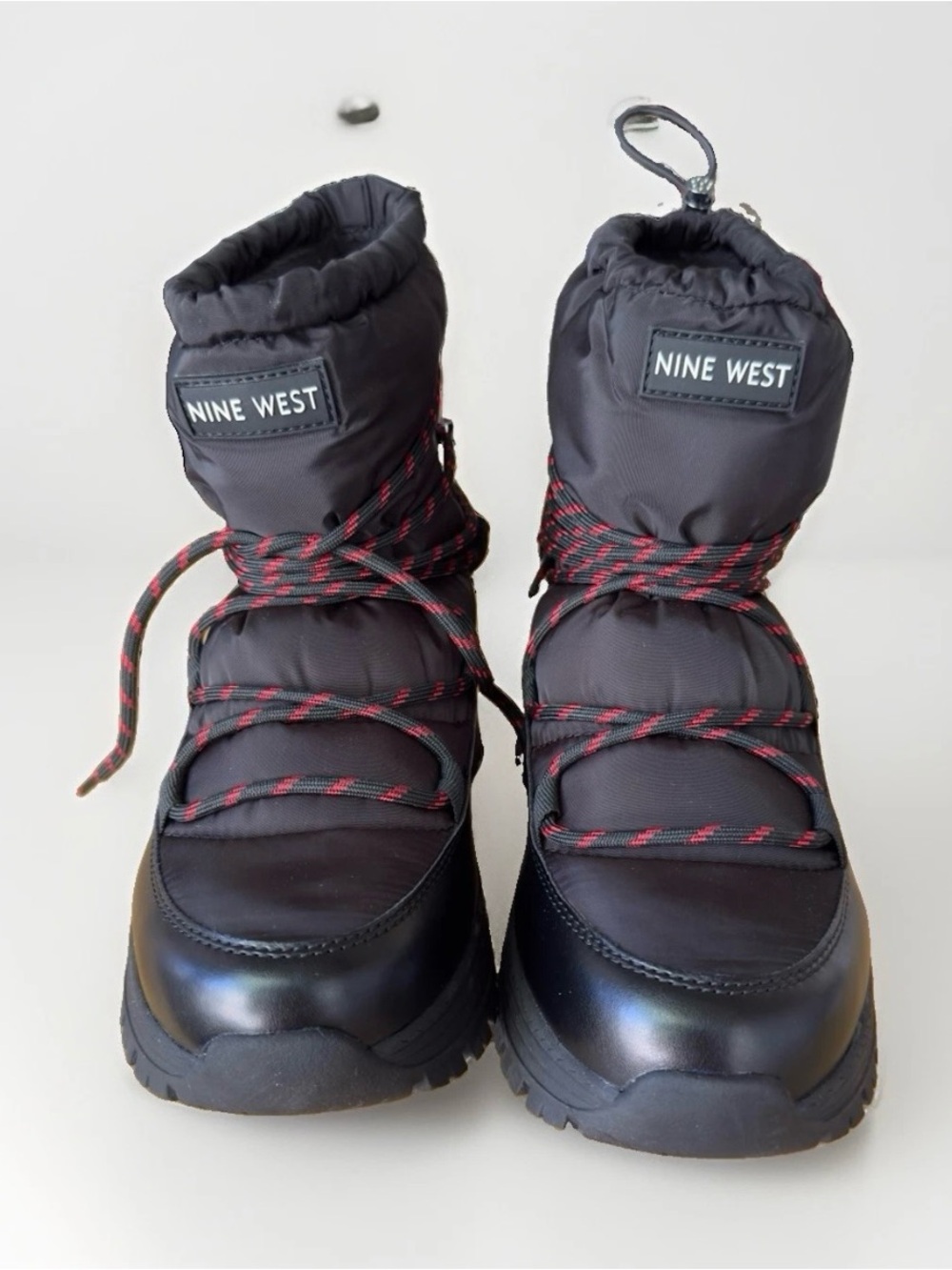 NEW Nine West Black Dyme Winter Ankle Boots with Red-Accented Laces